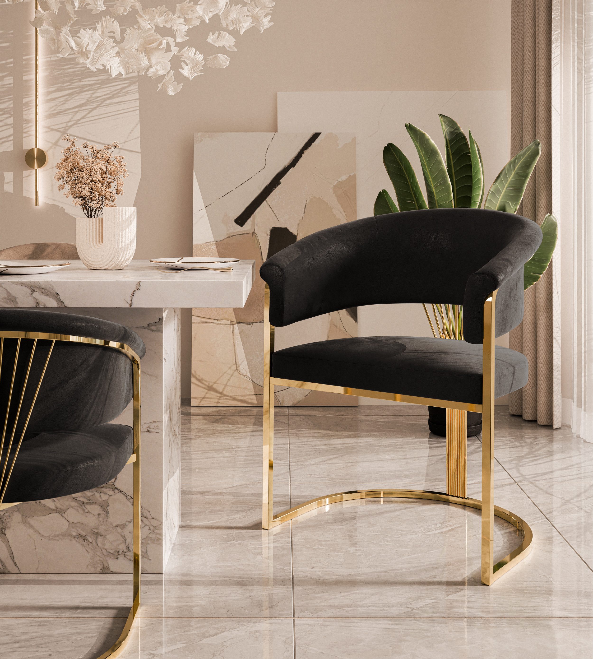 Lookway Polsterstuhl MOUNIR BLACK mit einem goldfarbenen, verchromten Geste günstig online kaufen