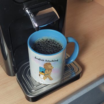 speecheese Tasse Endlich Schulkind Löwe Kaffeebecher Hellblau für die Einschulung