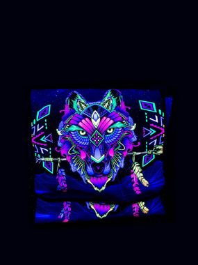 PSYWORK Tragetasche Schwarzlicht Umhängetasche Neon "Sentymo Wolf", UV-aktiv, leuchtet unter Schwarzlicht