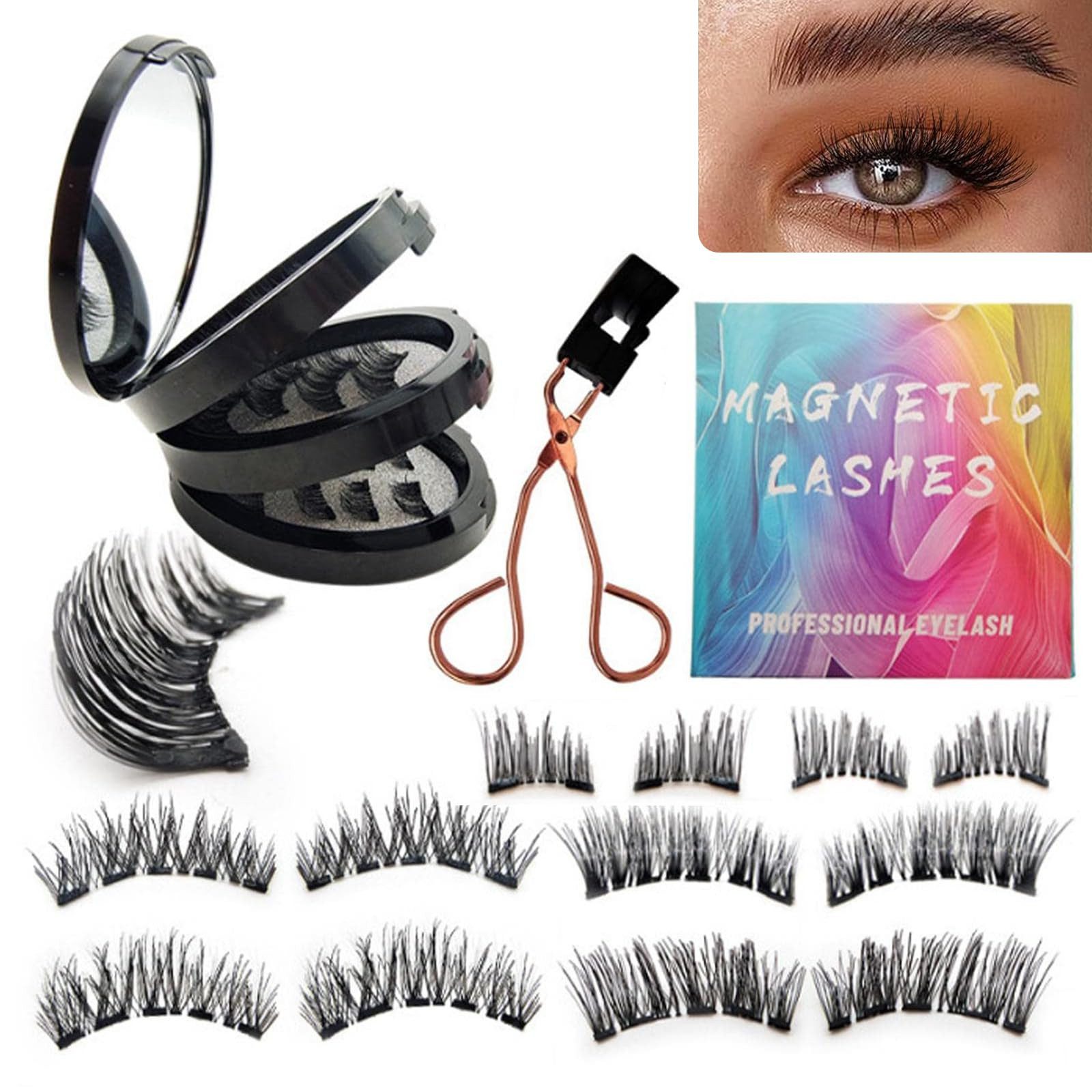 MOPUEA Magnetwimpern Magnetische Wimpern 3D wasserdicht wiederverwendbar mit Clip 3 Stile, Magnetische Wimpern Set mit Applikator, Magnetisch wiederverwendbar leicht ohne Kleber hautfreundlich