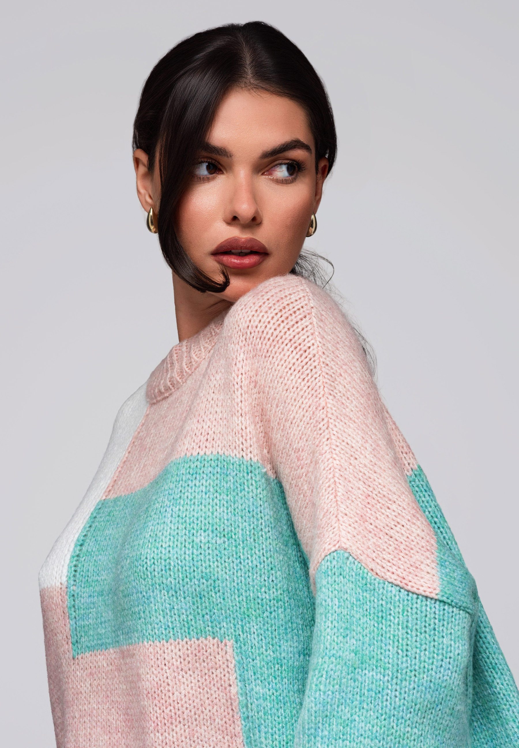 OMBRE Rundhalspullover Farbblock-Pullover mit Pastelltönen