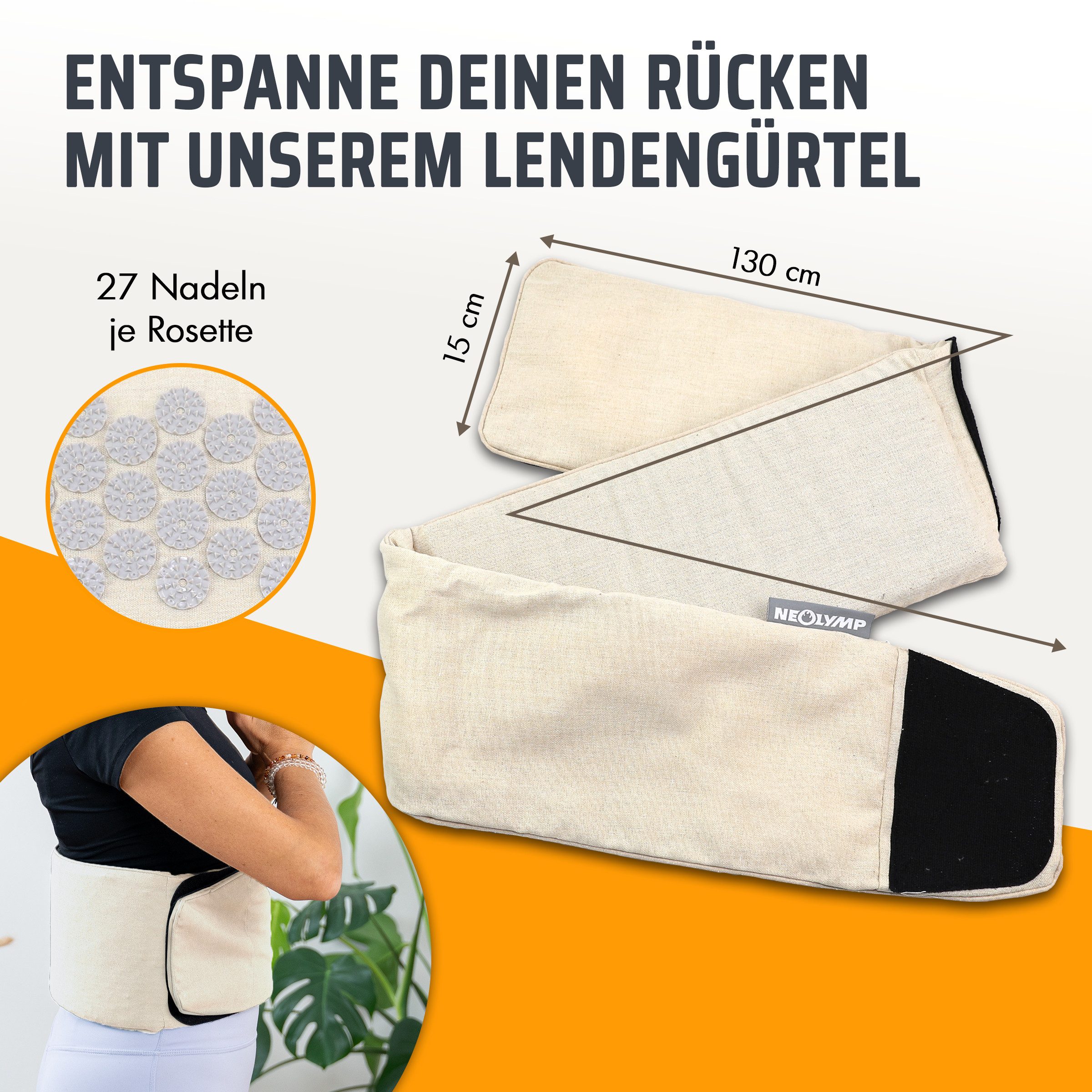 NEOLYMP Shiatsu-Massagegürtel Akupressurgürtel - Anpassbarer Lendengürtel, Akupressurmatte, Massage, Massagegürtel - Vielseitige Stimulation - waschbar - Nagelmatte Rücken, Akupunktur Gürtel - Umweltfreundlich, verstellbarer Klettverschluss