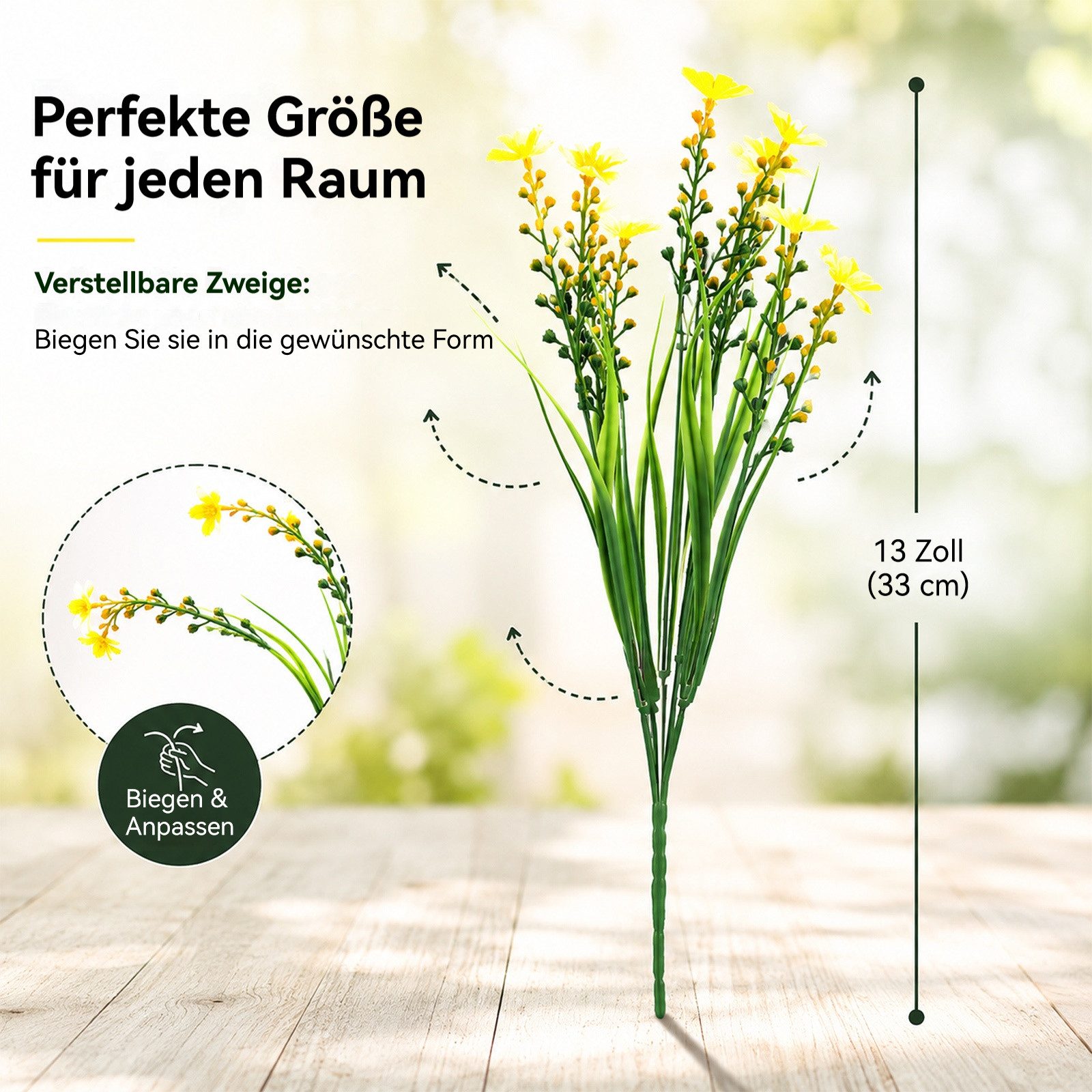 Kunstblume 12 Bündel Kunstblumen wie Echt Balkon, UV-beständig, Wetterfest Gänseblümchen, BlingBin, Höhe 33 cm, Künstliche Gänseblümchen Balkonpflanzen Balkonblumen