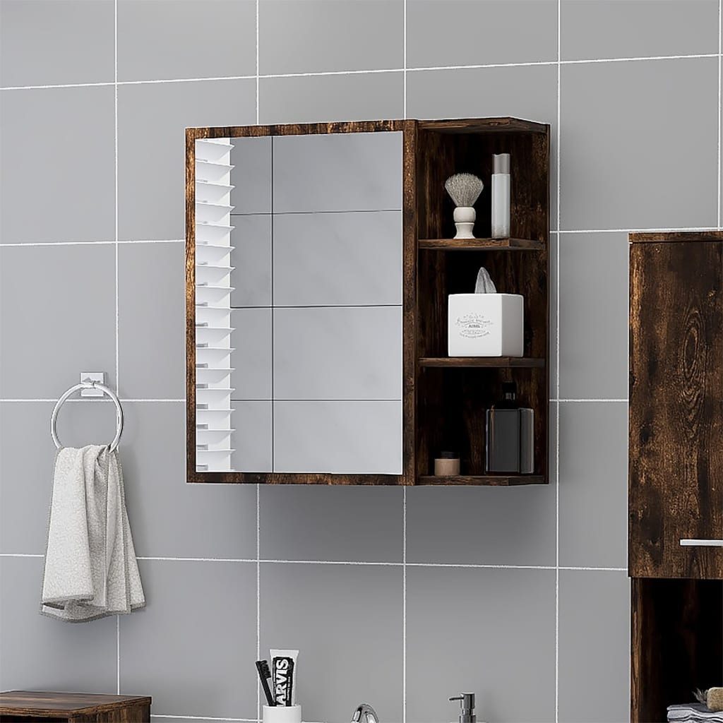 Badezimmerspiegelschrank Spiegelschrank Räuchereiche 62,5 x 20,5 x 64 cm mit 5 Fächern