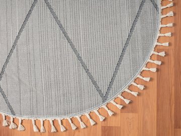 Hochflor-Teppich Moroccan Pattern, Myflair Möbel & Accessoires, rund, Höhe: 24 mm, modern, marokkanisches Design, Rauten Muster, weich, mit Fransen