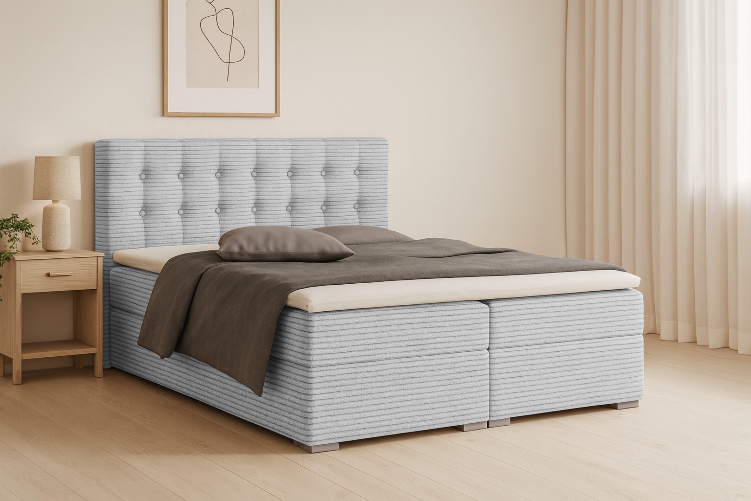 Deine Möbel 24 Boxspringbett CYNTHIA Boxbett Polsterbett Matratzen H3 oder H4 (Set, 3-St., Cord Cord-Samt 140x200 160x200 180x200 200x200), inkl. Bettkasten Topper Matratzen H3 H4