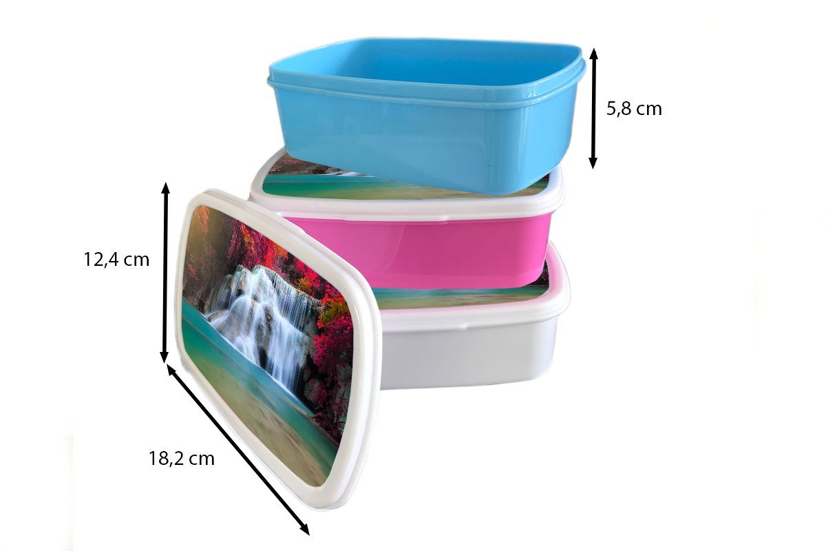MuchoWow Lunchbox Wasserfall rosa - Brotbox Mädchen, Bäume für Landschaft - (2-tlg), Natur, Rot Snackbox, Kunststoff Brotdose Kunststoff, Erwachsene, - Kinder, 
