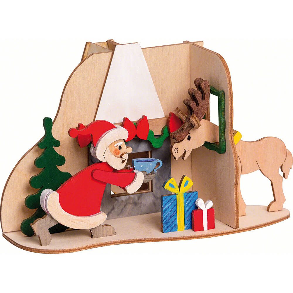 Kuhnert Räuchermännchen Bastelset Rauchhaus Weihnachtsmann mit Elch (11cm) von Drechslerei Kuh
