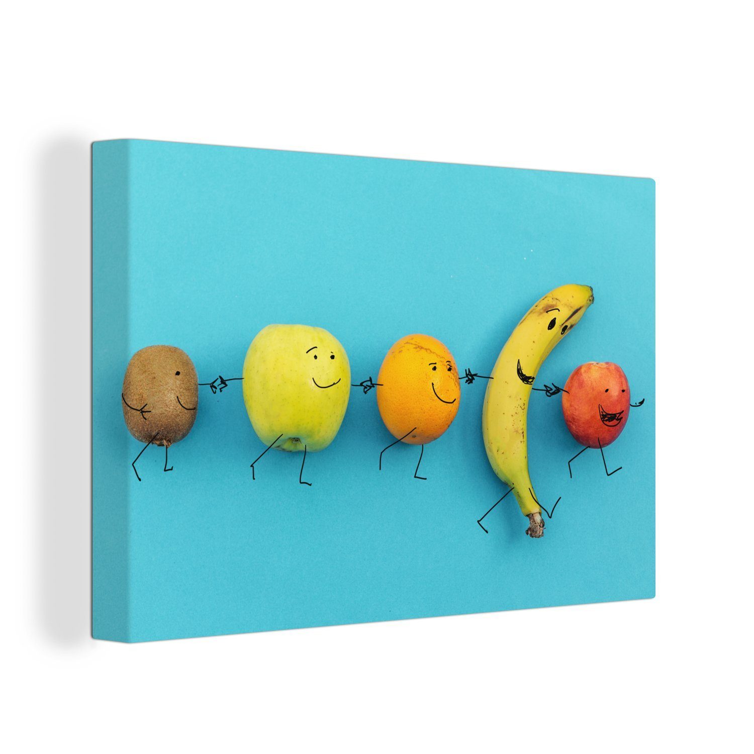 Smiley Wanddeko, Leinwandbilder, Leinwandbild Wandbild Obst (1 cm - - Blau, 30x20 OneMillionCanvasses® St), Aufhängefertig,
