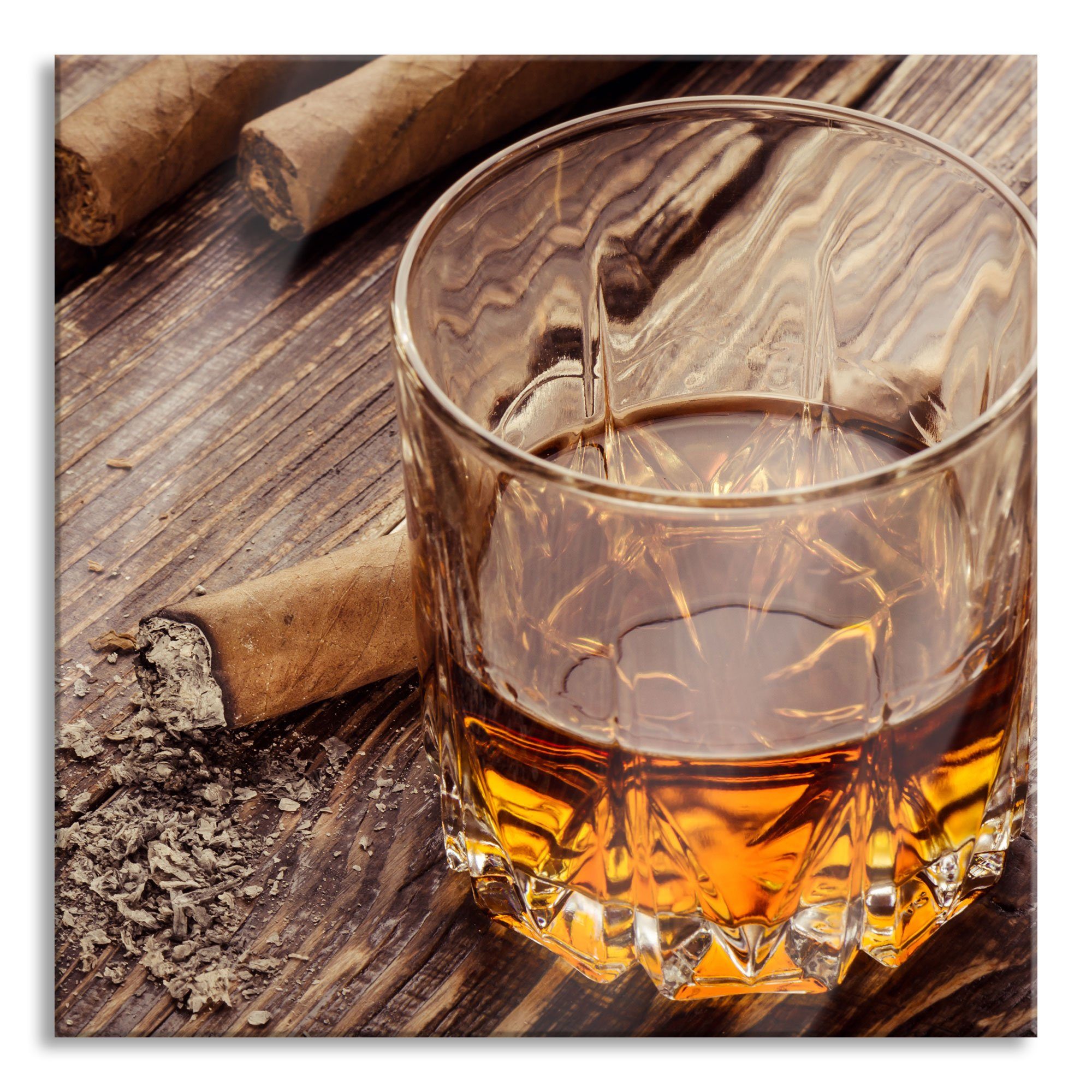 Aufhängungen Glasbild Zigarre Echtglas, Zigarre, mit und mit (1 Pixxprint aus Whisky inkl. St), Abstandshalter Glasbild Whisky