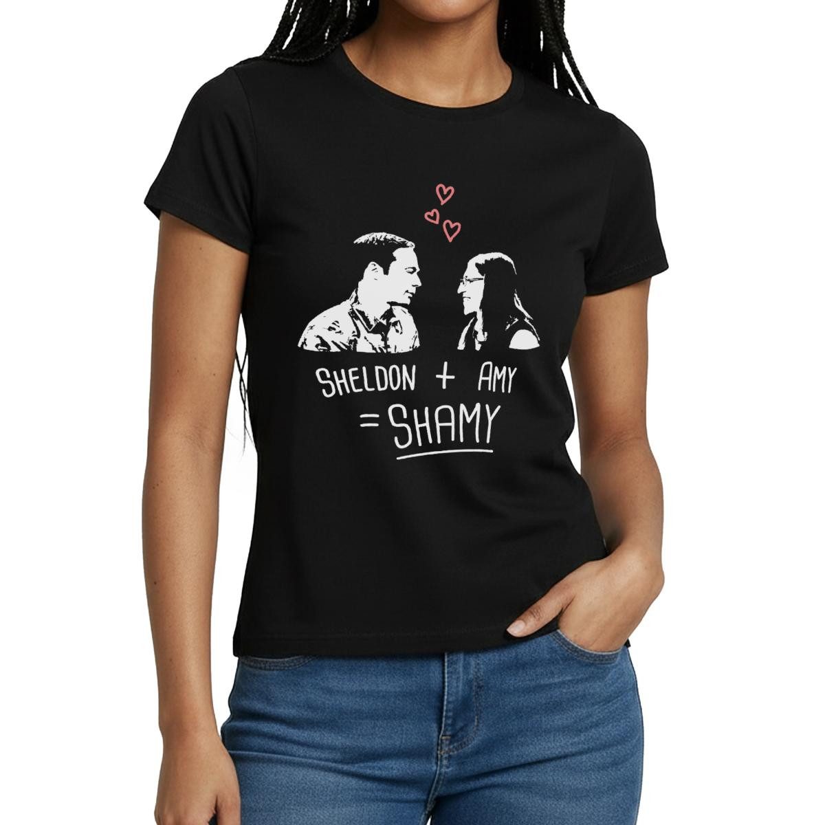 Spreadshirt T-Shirt The Big Bang Theory Sheldon + Amy = Shamy Frauen T-Shirt (1-tlg) Slim Fit, fällt klein aus