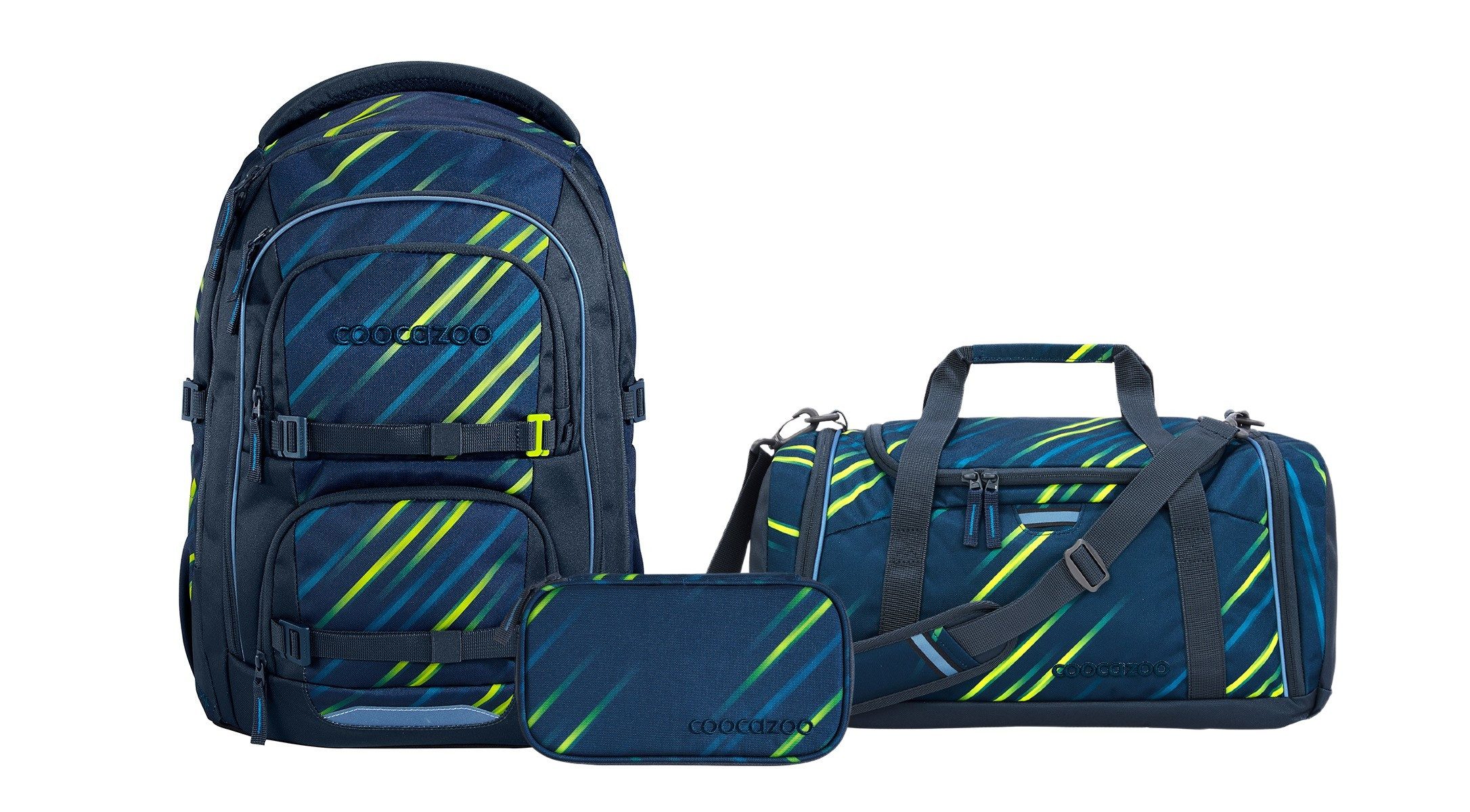 coocazoo Schulranzen Schulrucksack-Set PORTER, Fast Lime 3-teilig (3-teilig), ergonomisch, Körpergröße: 135 - 180 cm, Easy-Grow-System