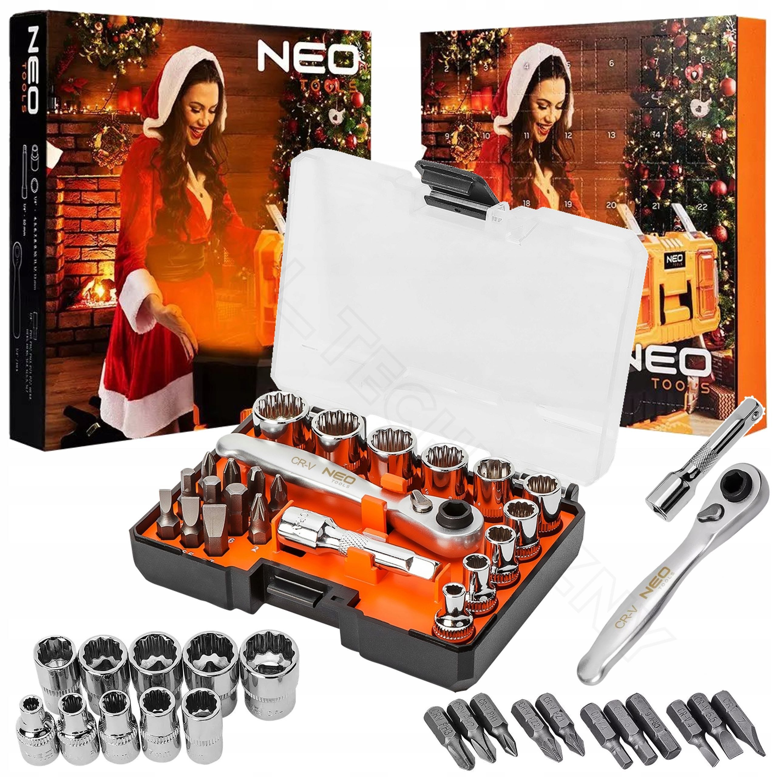 Neo Adventskalender NEO TOOLS Adventskalender - Werkzeugset mit Bits, Nüssen und Ratsche