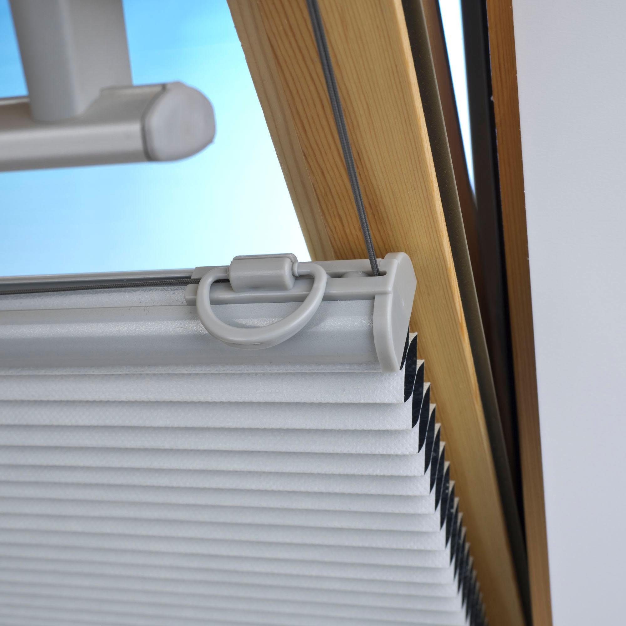 Dachfenster-Plissee, verdunkelnd, Klemmfix, weiß verspannt, Fixmaß ohne Dachfensterplissee Universal Bohren, Liedeco,