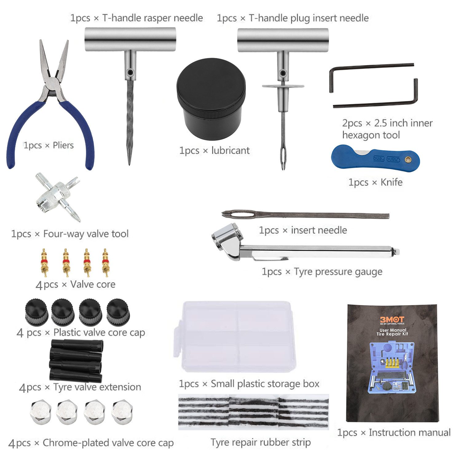 Clanmacy Reifen-Reparaturset Reifen Reparaturset,Reifenreparaturset Auto,73 TLGmit Aufbewahrungsbox, 73-St.
