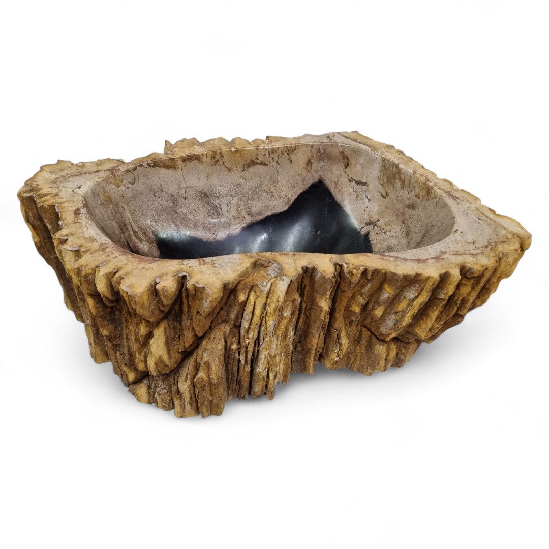 Kinaree Aufsatzwaschbecken Versteinertes Holz Раковины #12 Naturstein Waschschale, poliert, Naturstein, Beige, Braun, Schwarz, Bruchstein