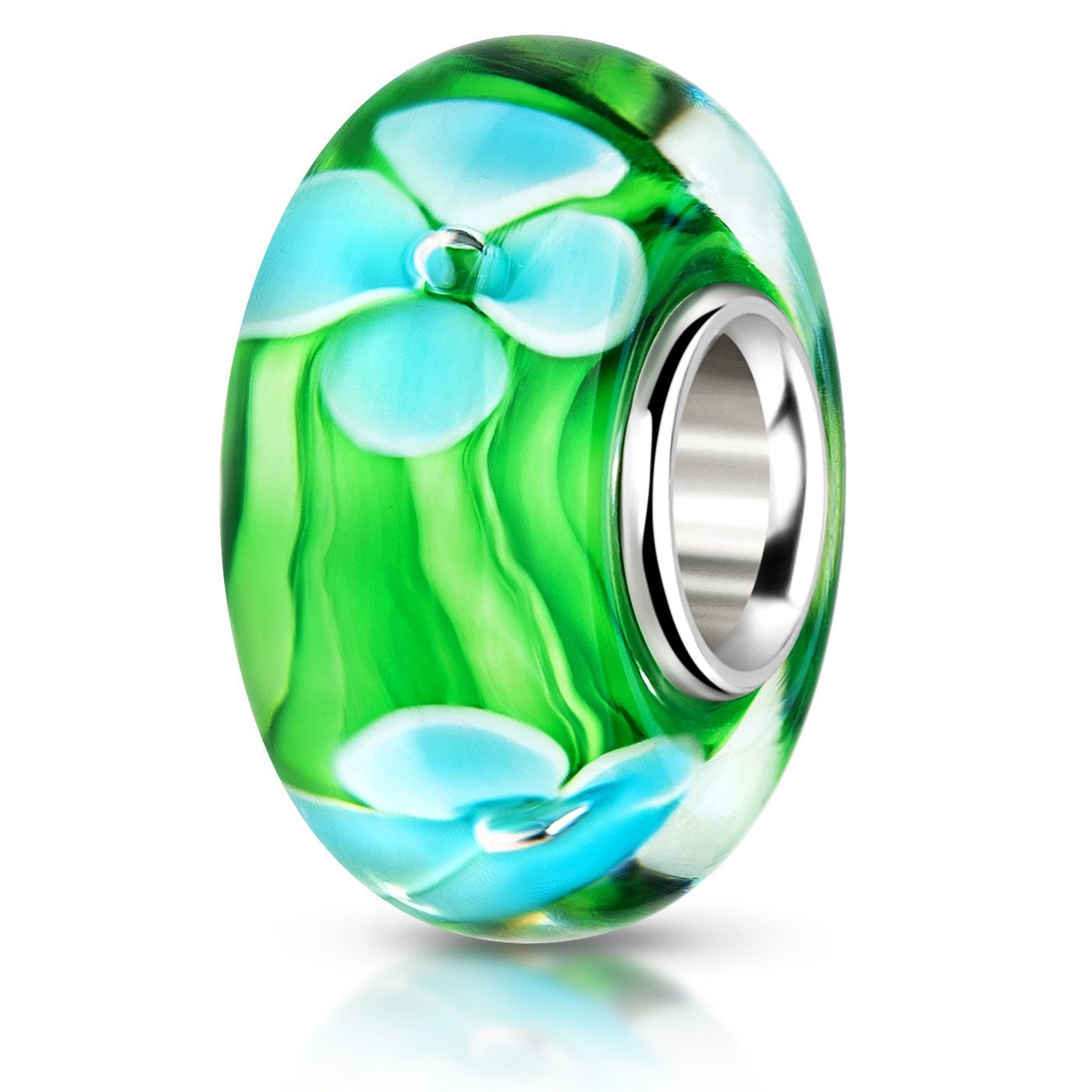 Materia Bead Glasperle Blumen / Blüten grün blau 951, Kern aus 925 Sterling Silber | Beads