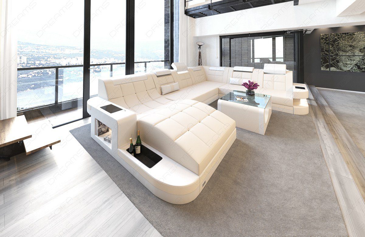 Sofa Dreams Wohnlandschaft Strukturstoff Polster Sofa Wave XXL M Mikrofaser Stoff, Couch wahlweise mit Bettfunktion elfenbein-weiß