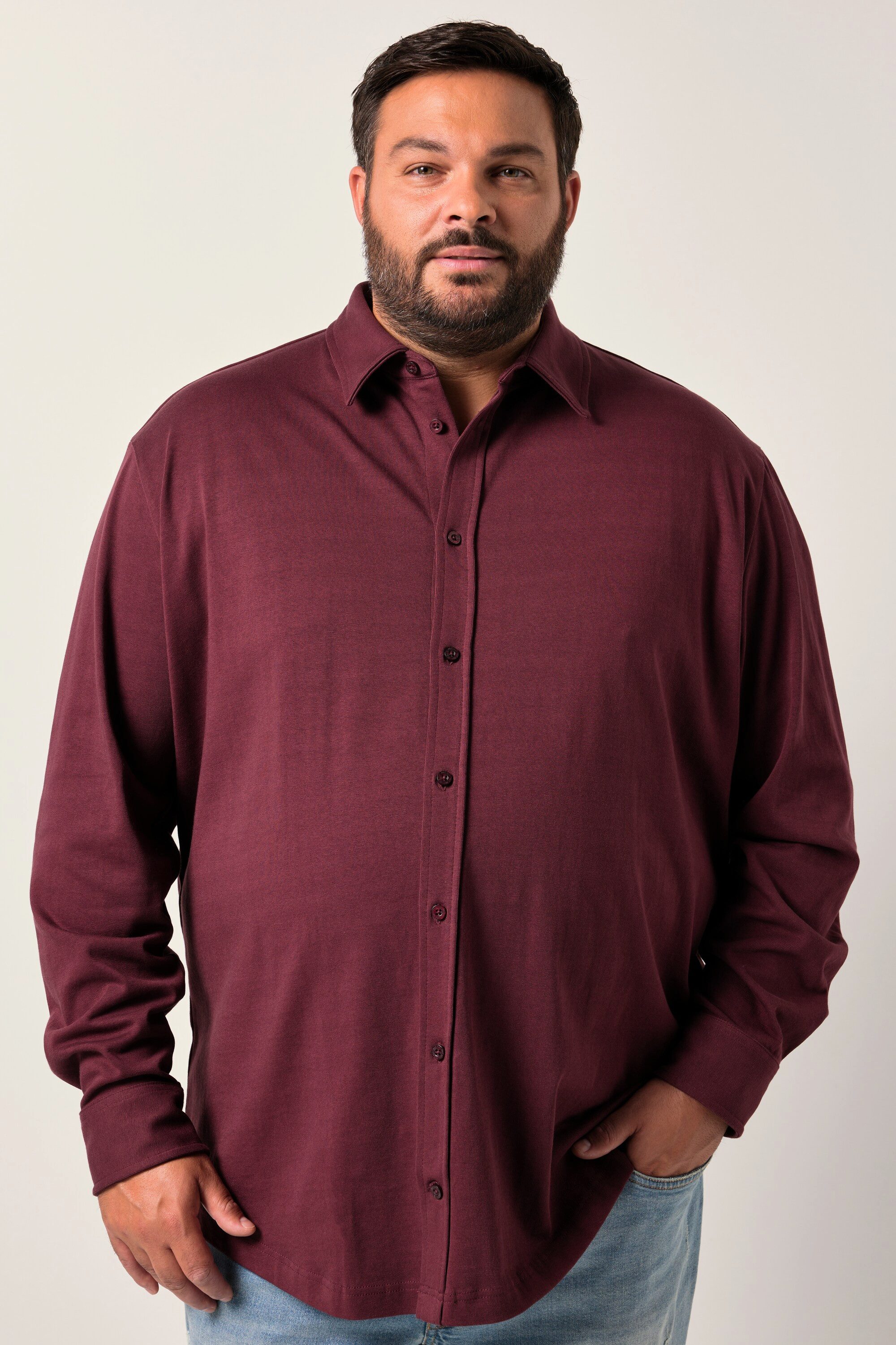 Men Plus Businesshemd Men+ Jerseyhemd Langarm Kentkragen Comfort Fit günstig online kaufen