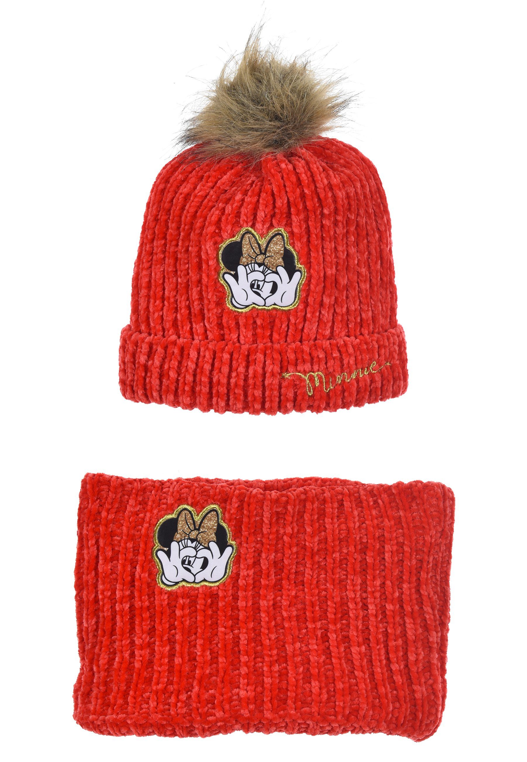 Bommelmütze Mädchen Kinder Winter-Set 2 tlg. Mütze & Schlauchschal