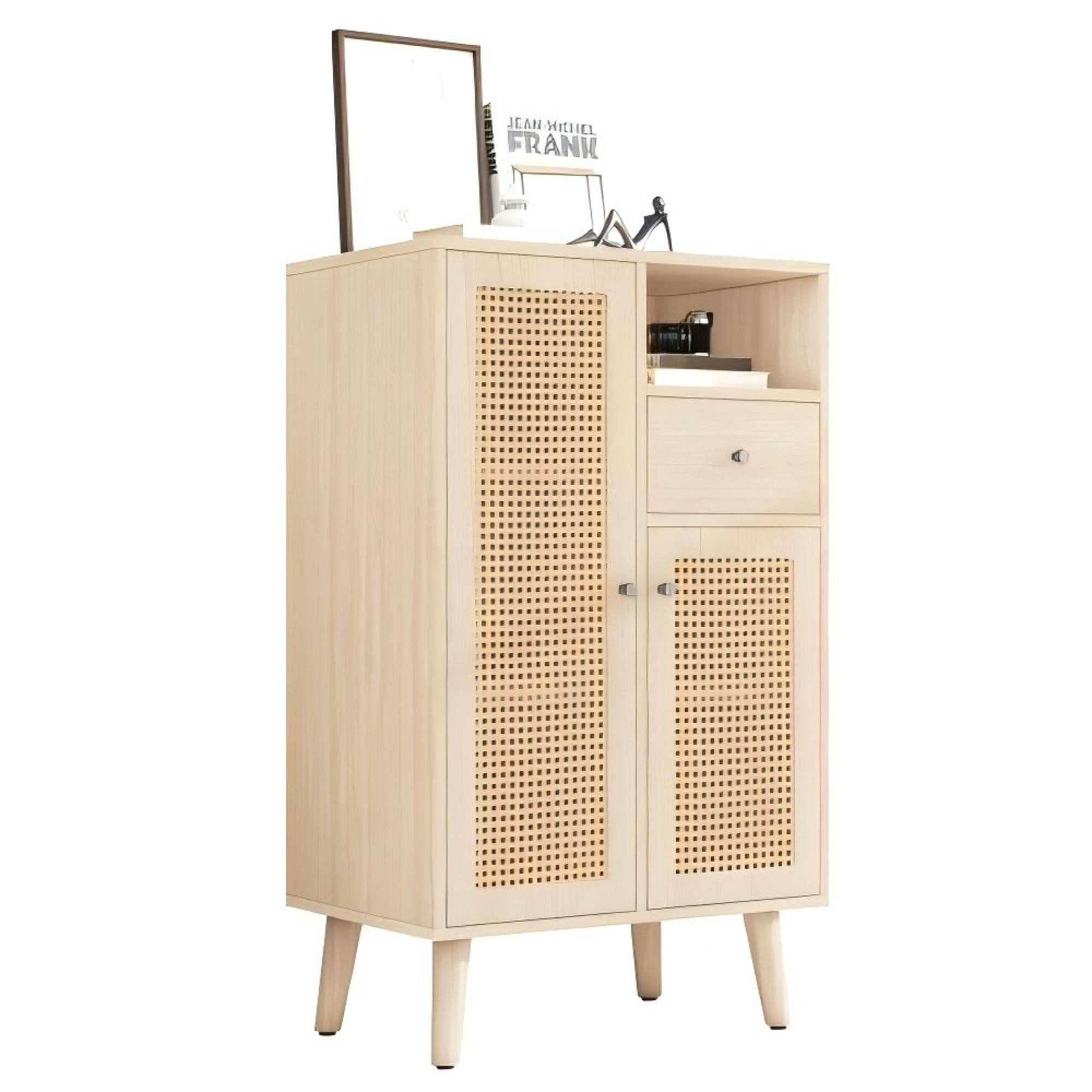 Odikalo Sideboard Kommode Eckschrank Standschrank Rattantüren Schublade Stauraum natur