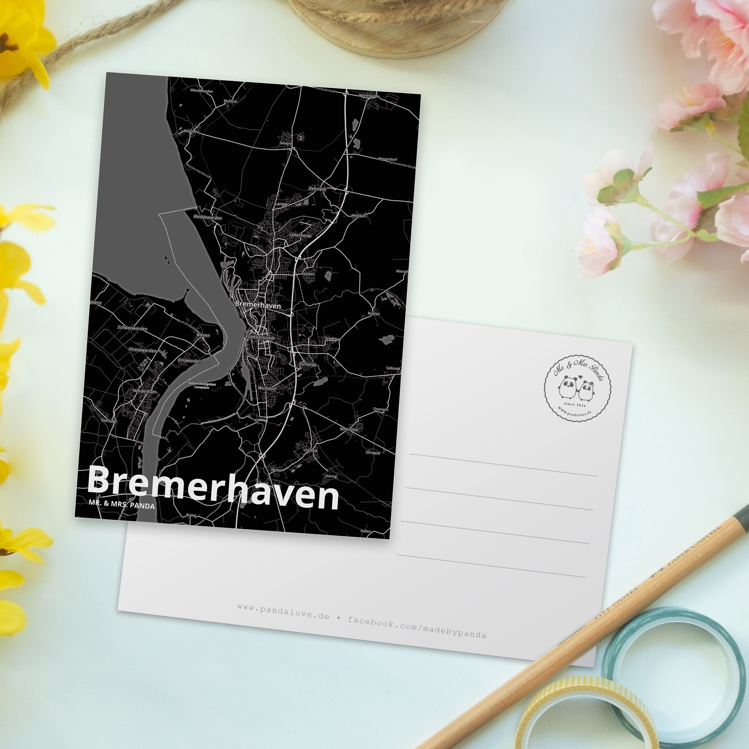 Mr. & Mrs. Geschenk, Dorf, Ansichtskarte, Bremerhaven Ort, Panda Postkarte Einladung, - Einladun