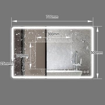 Tidyard Badspiegel Intelligenter Badezimmerspiegel mit LED-Leuchten (Beschlagfreier, Wandmontierter, Touch-Schalter, Farbtemperatur Einstellbar), IP44 Wasserdicht, 70*50*4.4cm
