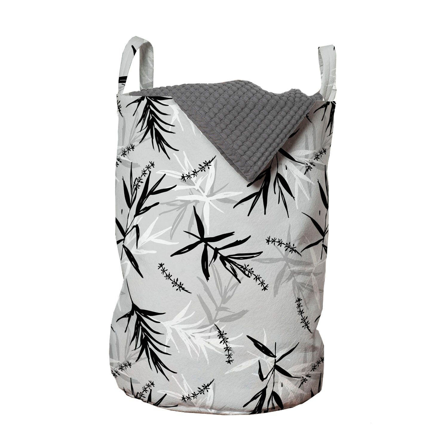 Abakuhaus Wäschesäckchen Wäschekorb mit Griffen Kordelzugverschluss für Waschsalons, Blumen Bambus-Blätter-Muster