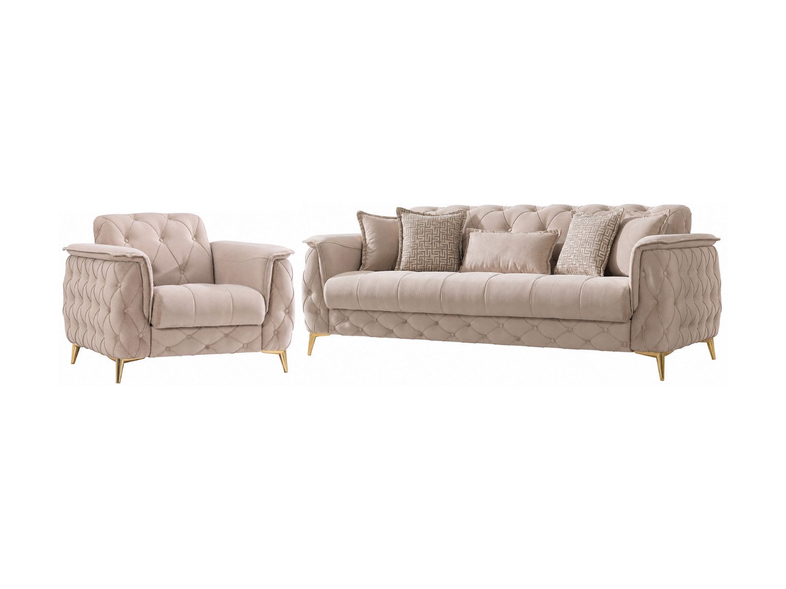 Villa Möbel Polstergarnitur Sucre, (2-tlg. Set, Set besteht aus: 2-Sitzer + Sessel), Beige Sofa Set mit Schlaffunktion durch aufklappbare Sitzfläche