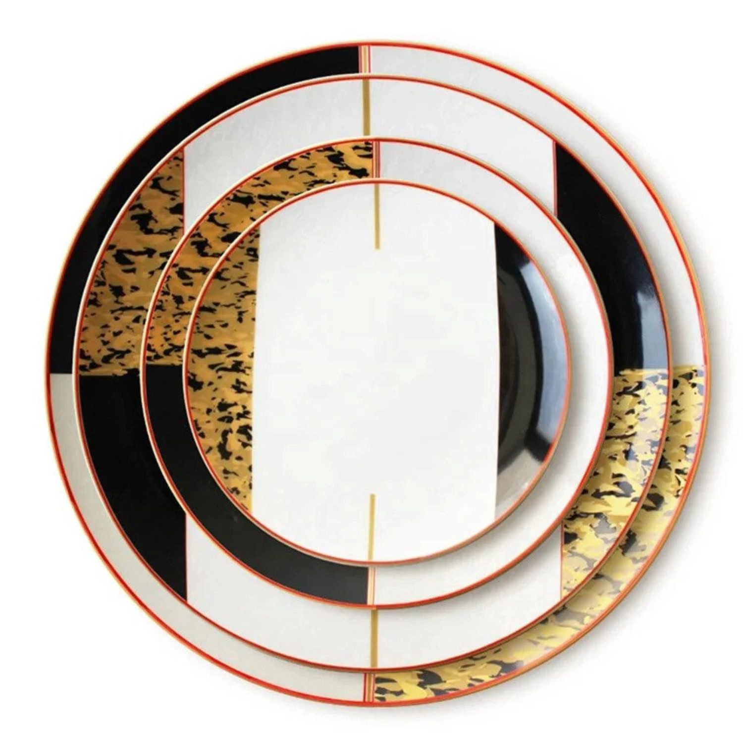 Quality Elegance Teller-Set Schwarz Gold Marmor Luxus Bone China Geschirrset (4-tlg)