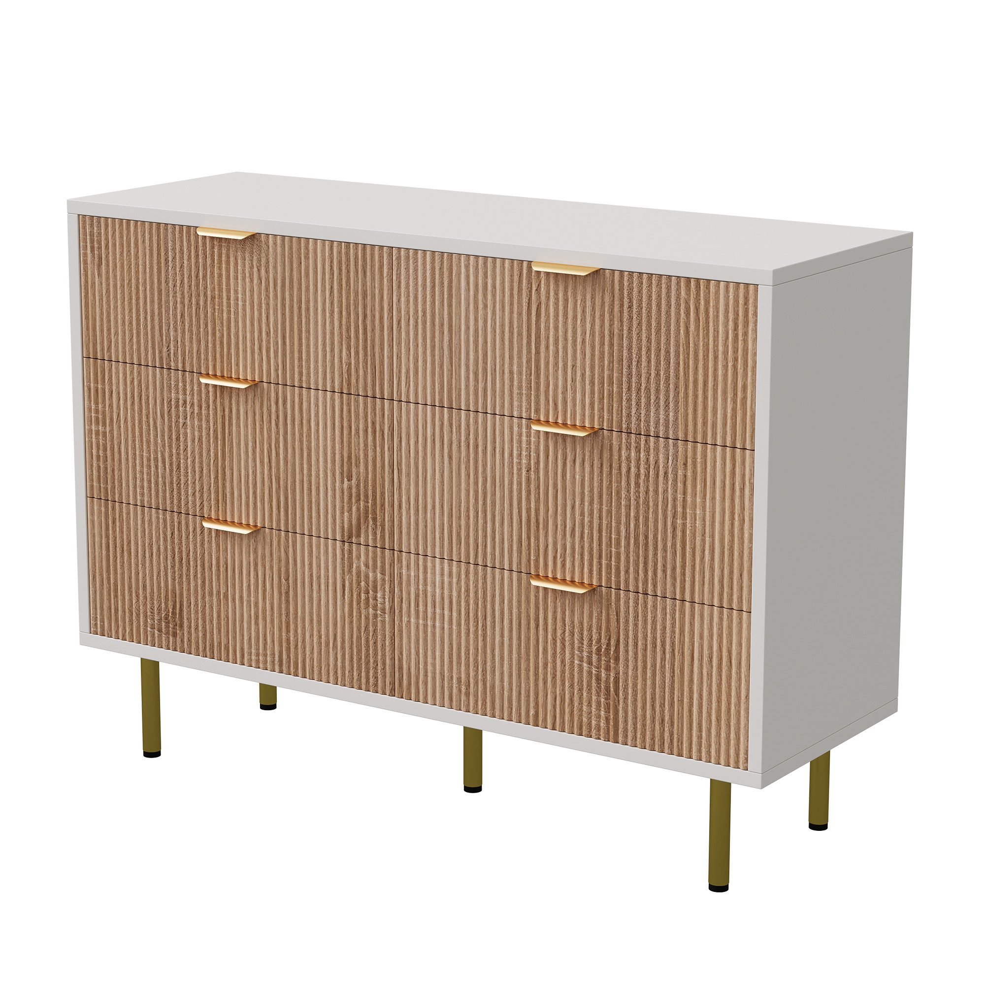 PXloue Kommode Mehrzweckschrank aus Holz / Sideboard Mit 6 Schubladen, 100 cm breit Schrank mit Schubladen Sideboard Weiß