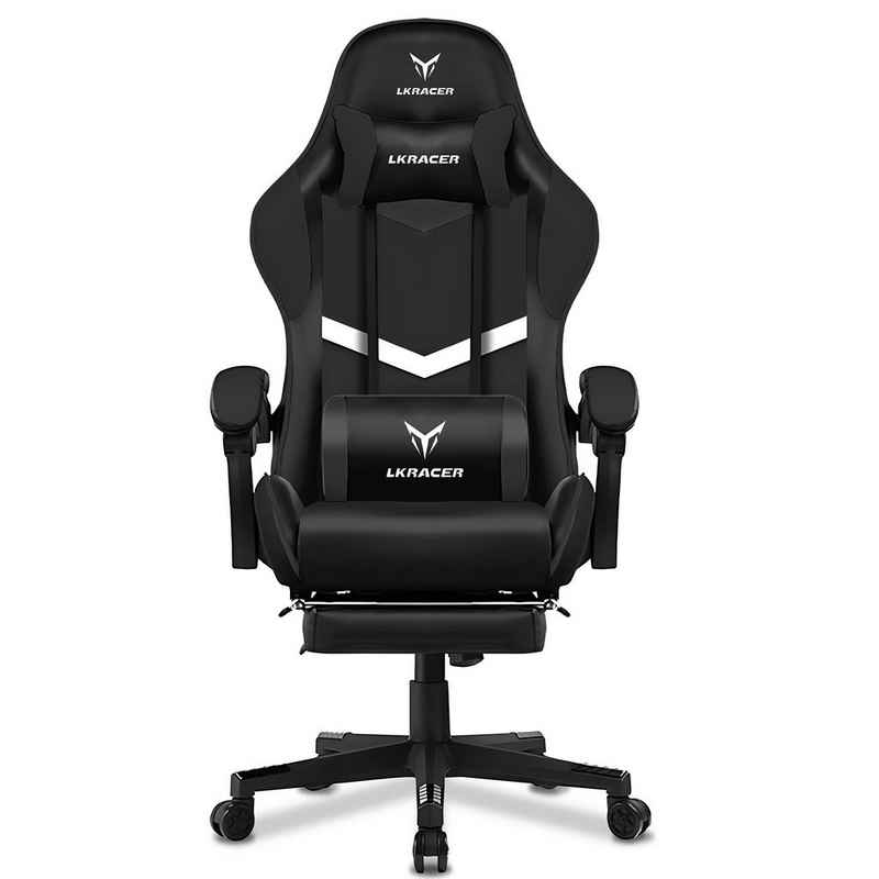 LUCKRACER Gaming-Stuhl Gaming Chair Bürostuhl Ergonomisch mit Lendenkissen Kopfkissen, Höhenverstellbarer Gamer Stuhl 150kg Belastbar, Fußstütze