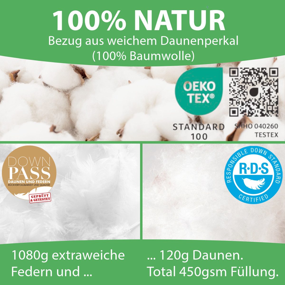 Welldora 4-Jahreszeitenbett, Komfort Bettdecke, Fachärztlich geprüft, Oeko-Tex, Allergiker, Füllung: 100% Extraweiche Federn & Daunen, Ganzjahres Federbett