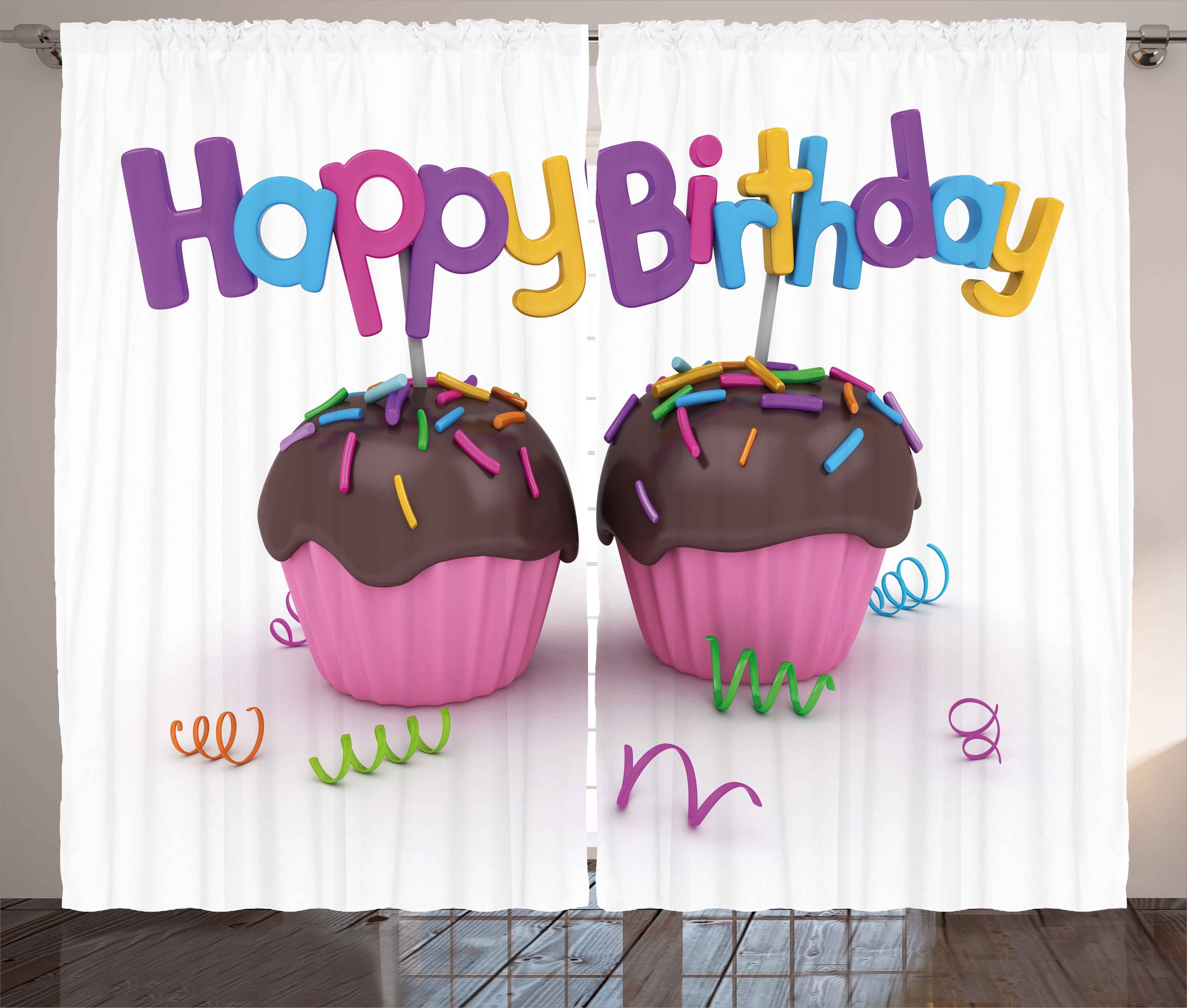 Cupcakes Kräuselband Haken, Schokoladen und Schlaufen Schlafzimmer Abakuhaus, Gardine Vorhang mit Geburtstag