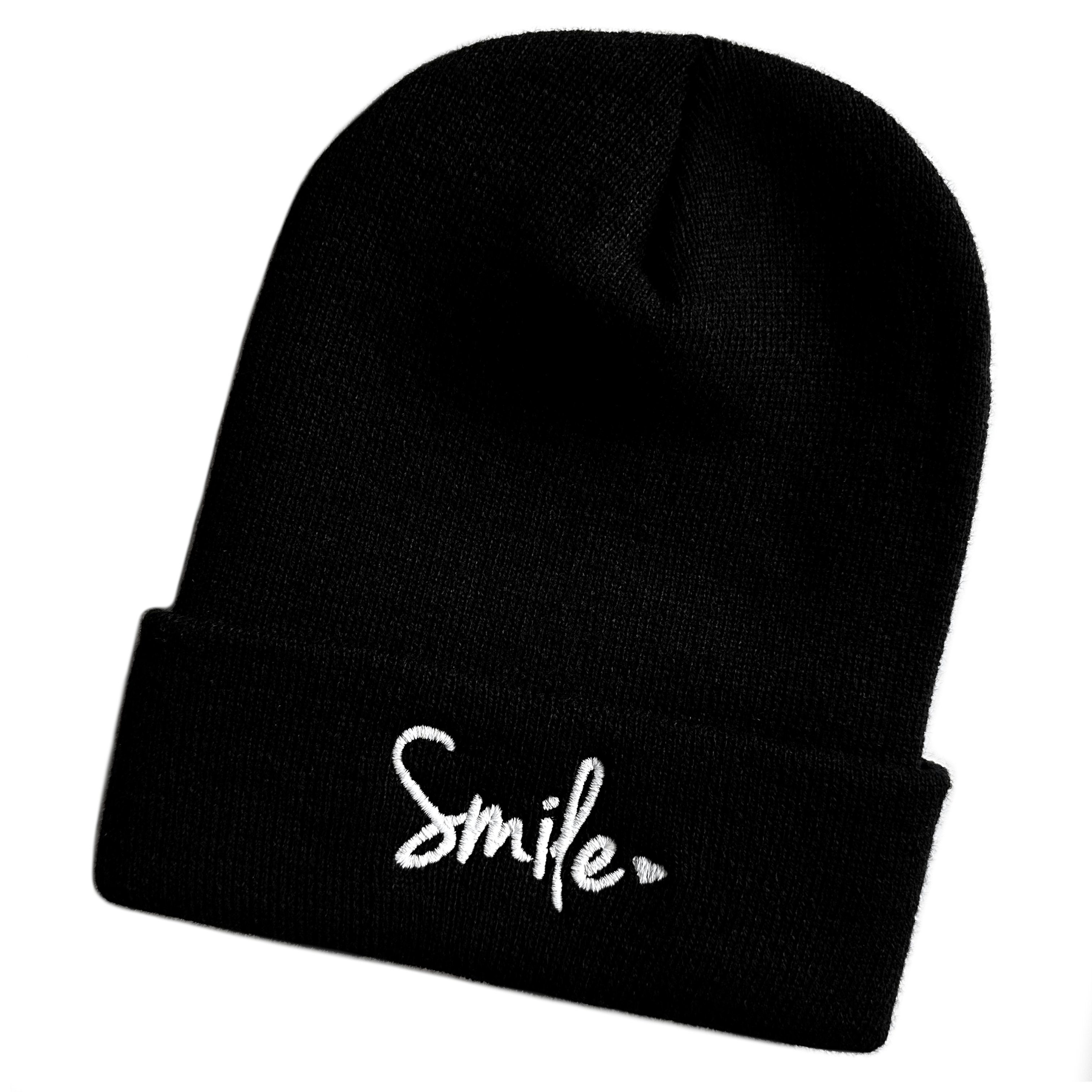Strickmütze Wintermütze smile (Beanie Mütze) bestickt Spruch Streetwear Unisex