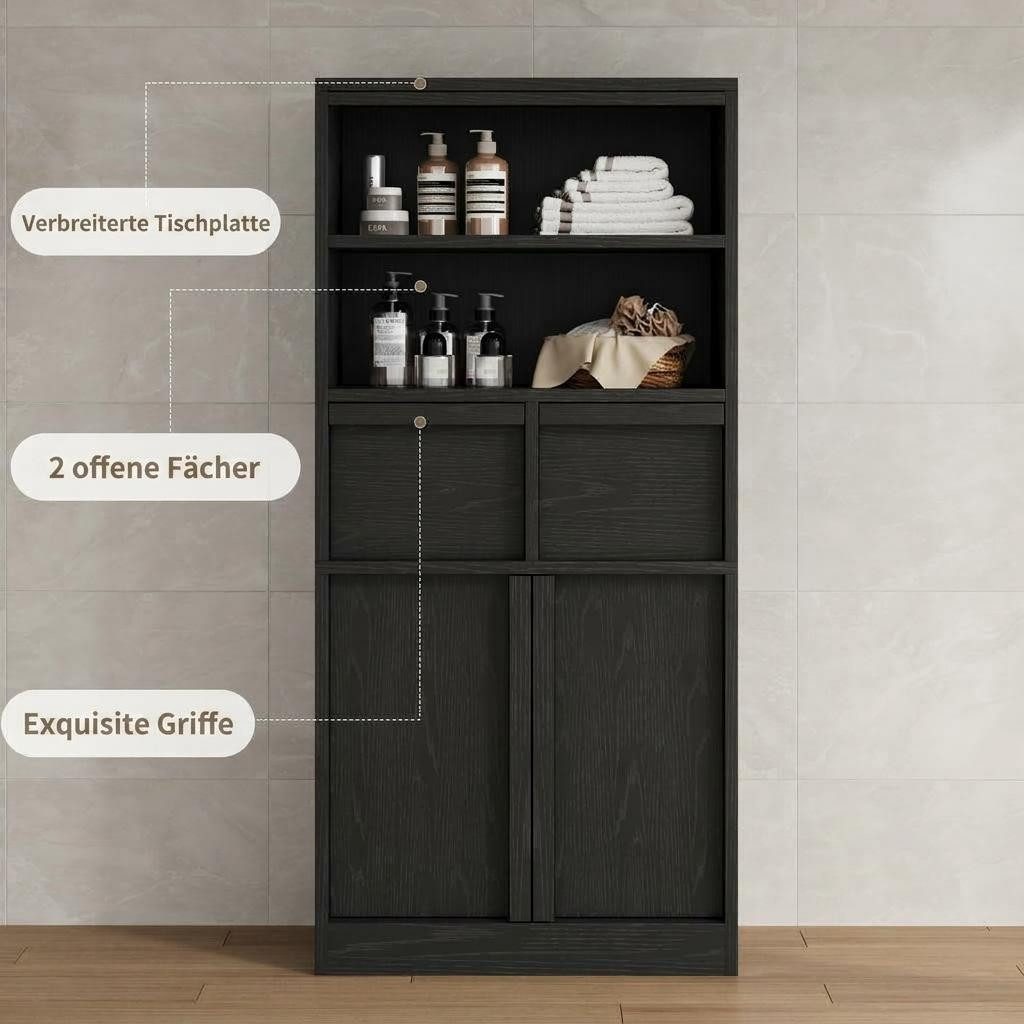 GarveeMore Badkommode Badezimmerschrank Badschrank mit 2 Schubladen 60x30x130 – Bild 5 von 5