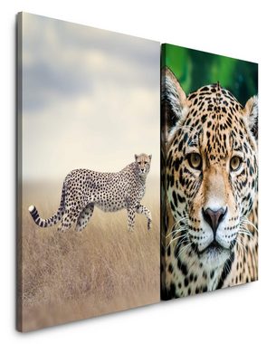Sinus Art Leinwandbild 2 Bilder je 60x90cm Gepard Leopard Afrika Wildnis Raubkatze Safari Großkatze