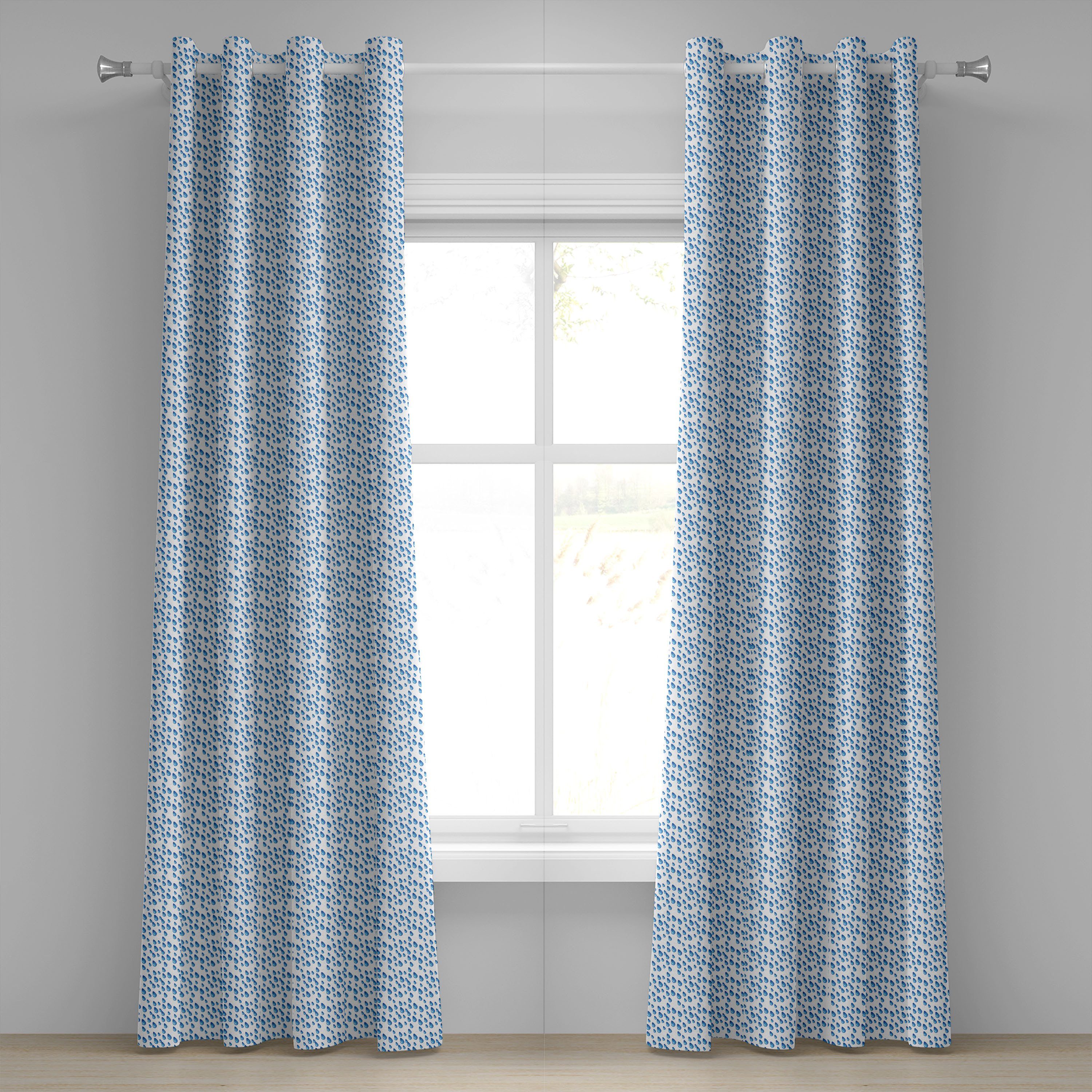 Herbst Wohnzimmer, Dekorative Schlafzimmer Gardine 2-Panel-Fenstervorhänge Blau Abakuhaus, Regentropfen für Wasser im