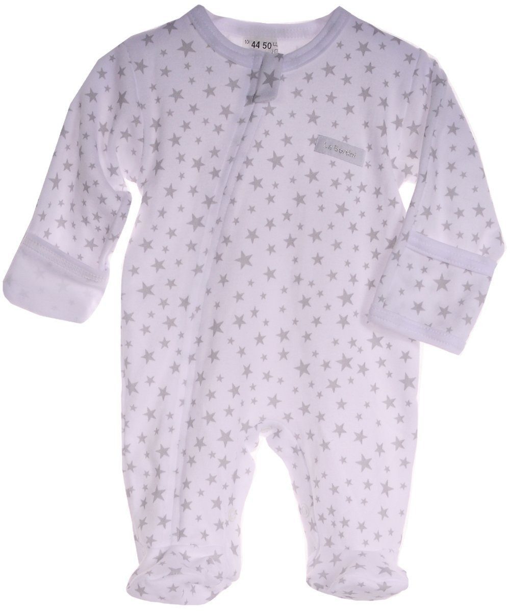 La Bortini Schlafoverall Strampler Overall Baby Schlafanzug in Grau mit Sternen aus reiner Baumwolle, 44 50 56 62 68 74 80 86