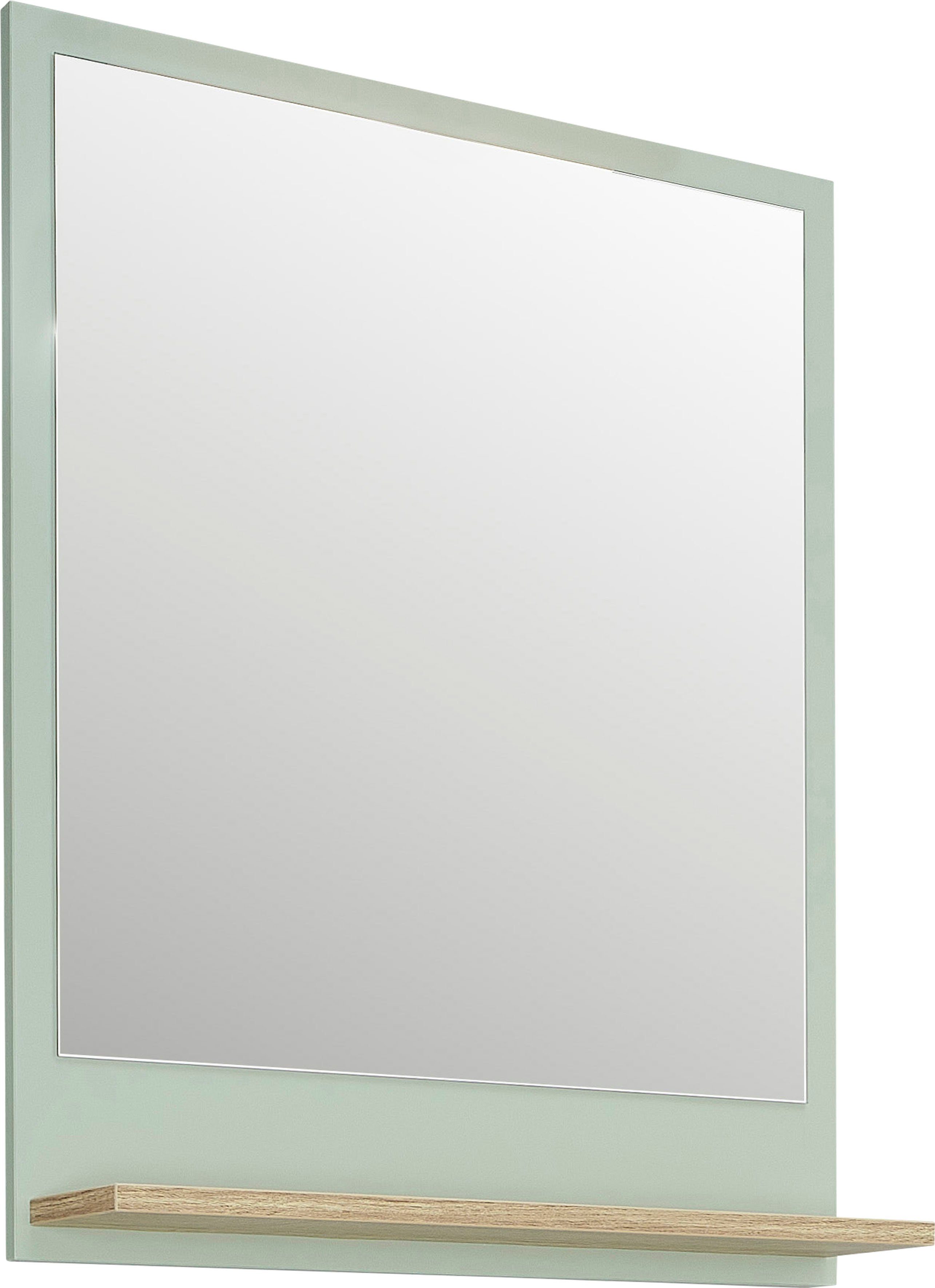 Saphir Badspiegel Quickset 963 Spiegel mit Ablage, 60 cm breit, 74,5 cm hoch, Flächenspiegel Salbei Nachbildung, Riviera Eiche quer Nachbildung