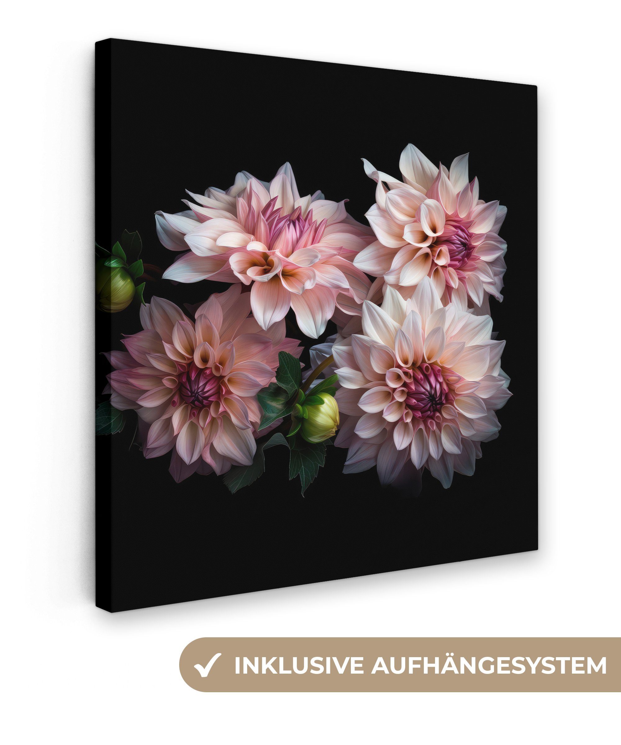 OneMillionCanvasses® Leinwandbild Dahlie - Weiß - Blumen - Rosa - Natur, (1 St), Leinwand Bilder für Wohnzimmer Schlafzimmer, 20x20 cm
