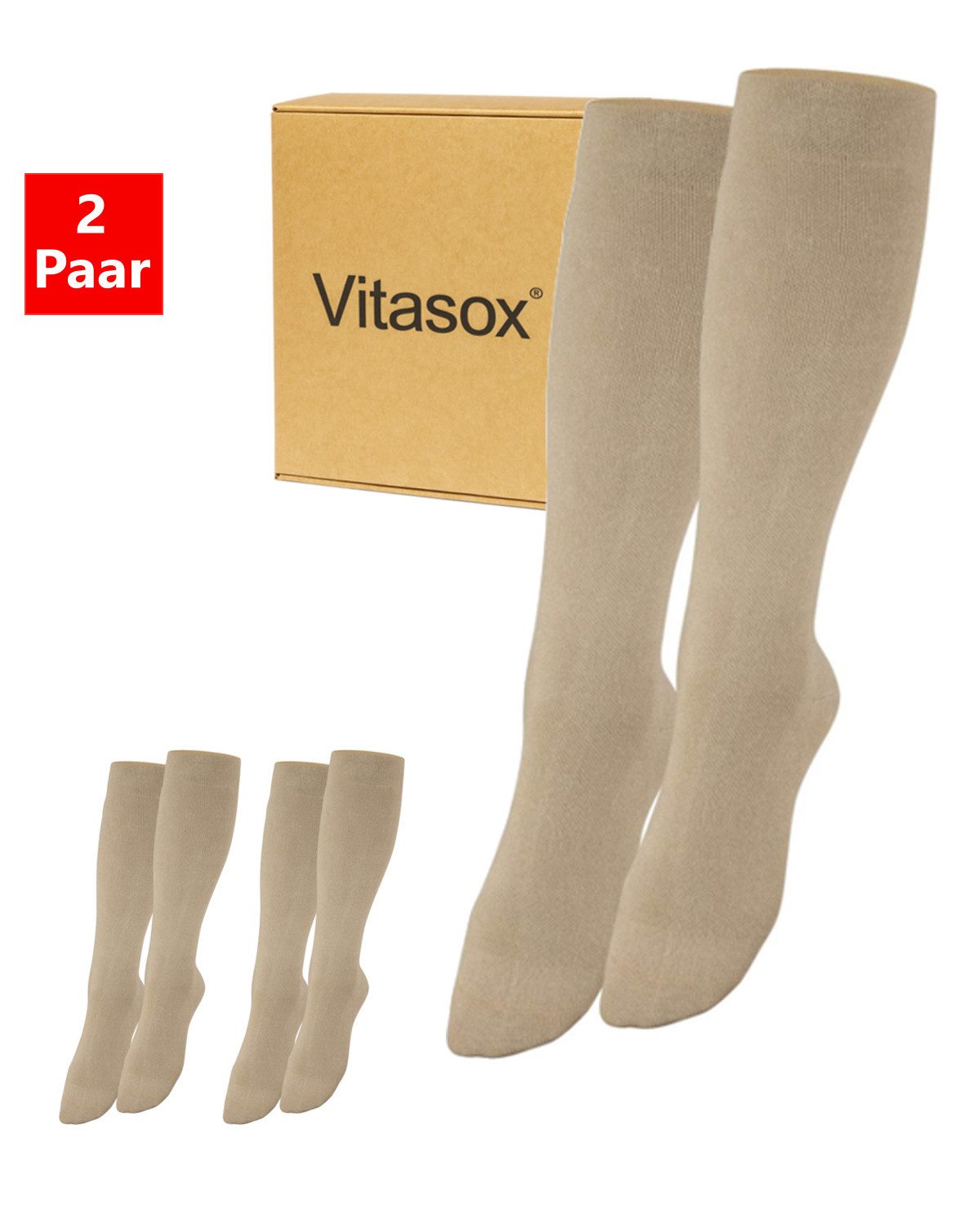 Vitasox Stützkniestrümpfe für Damen und Herren 2 Paar - Stützwirkung und Kompression (2-Paar) leichte bis mittlere Kompression