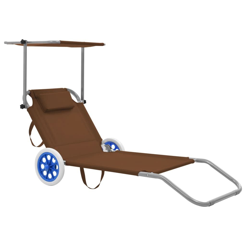 Campingliege 120 kg Klappliege mit Sonnenschutz und Rädern Stahl Taupe Campingliege