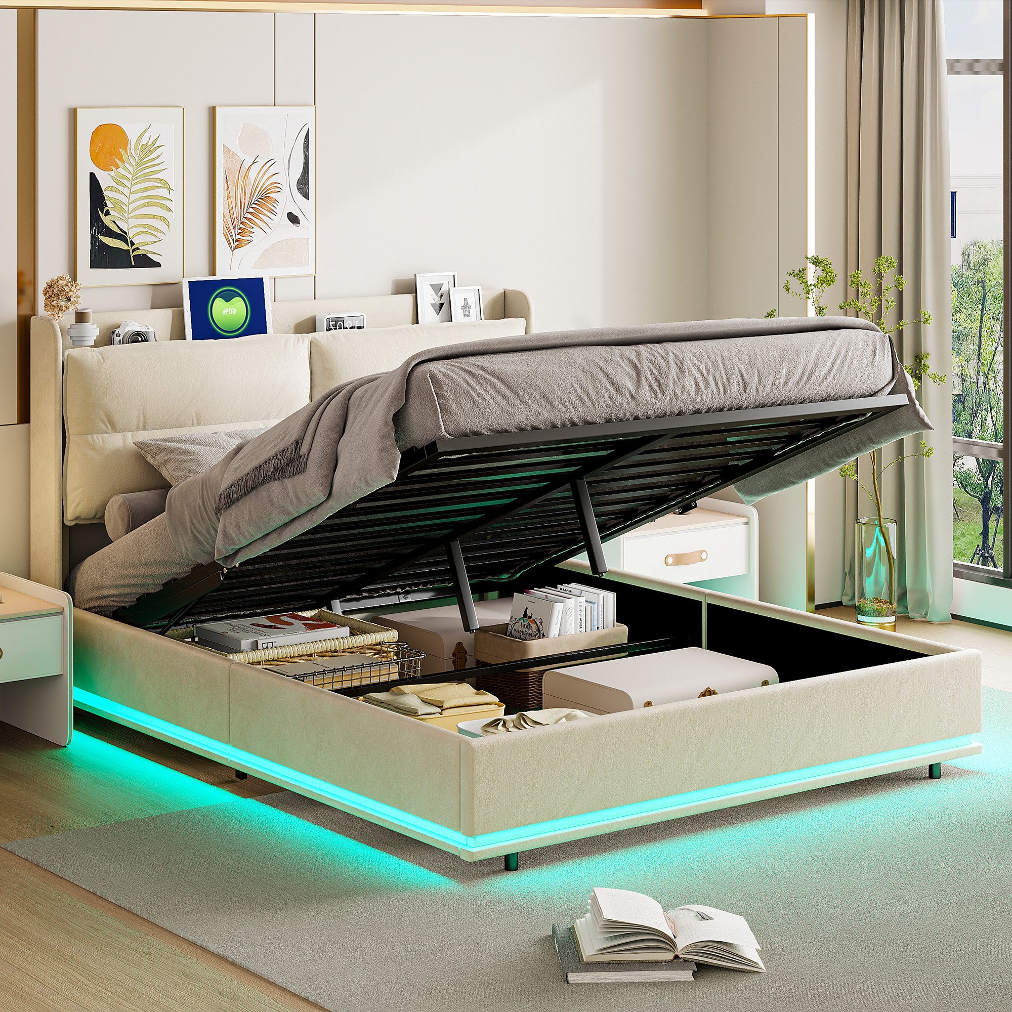 PXloue Bett Polsterbett Hydraulisches Stauraumbett Doppelbett, günstig online kaufen