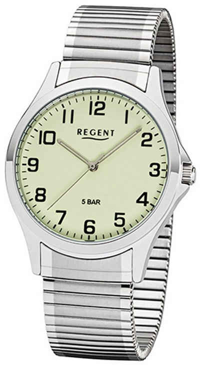 Regent Quarzuhr Regent Herren Uhr 1242425 Metall Quarz, (Armbanduhr), Herren Armbanduhr rund, Metallarmband silber