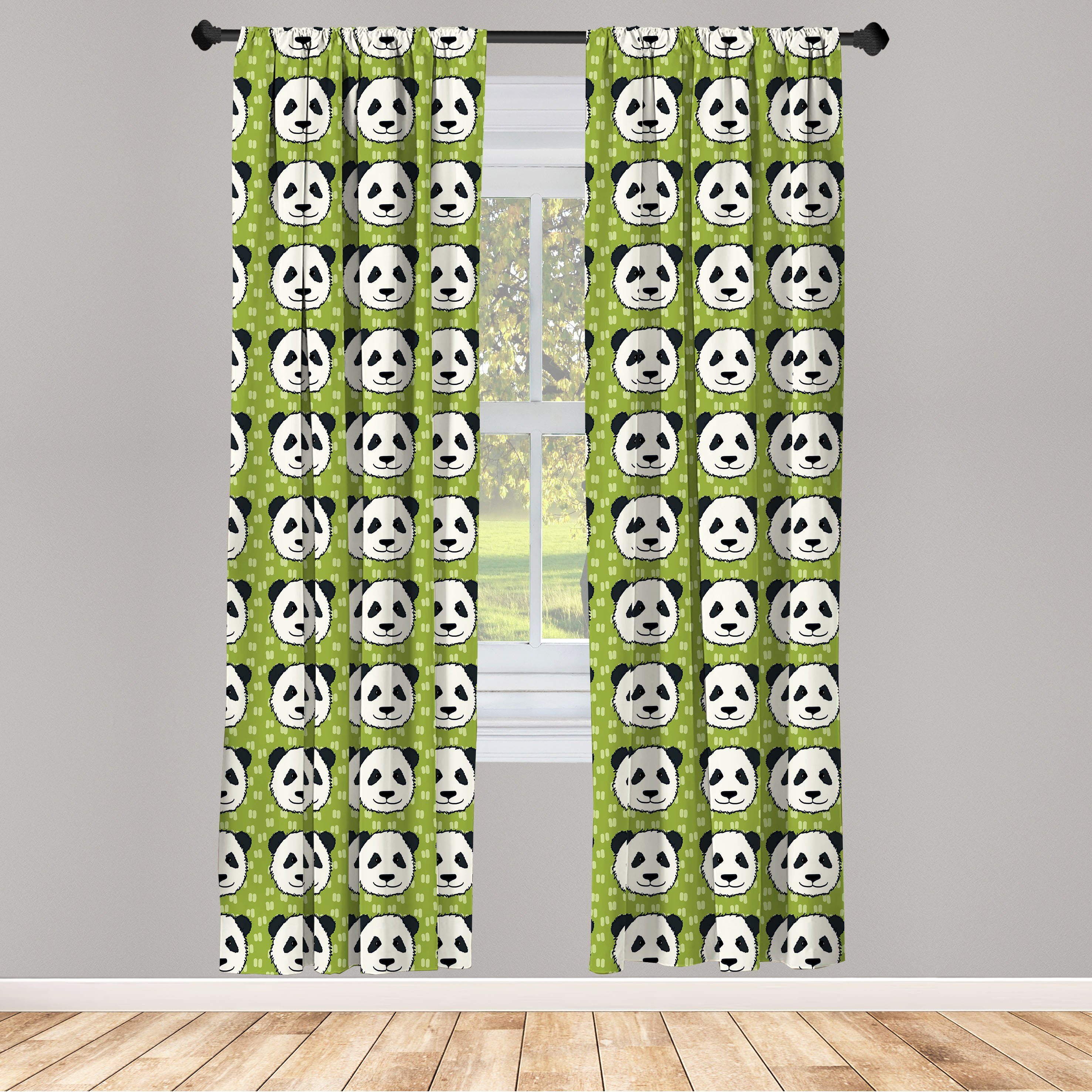 Gardine Vorhang für Wohnzimmer Schlafzimmer Dekor, Abakuhaus, Microfaser, Panda Lustige Bärenpelztierköpfe