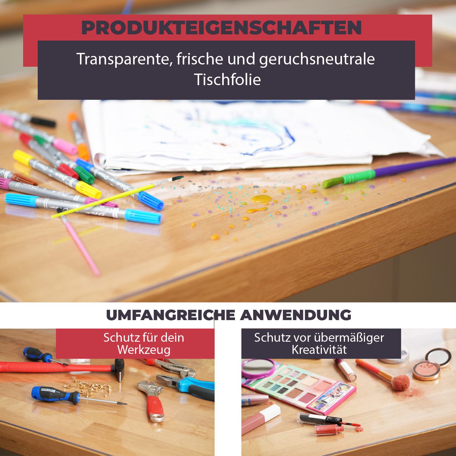 Biofactur Tischdecke Tischfolie Glasklar Folie 2 mm gerader Kante transparente Tischdecke