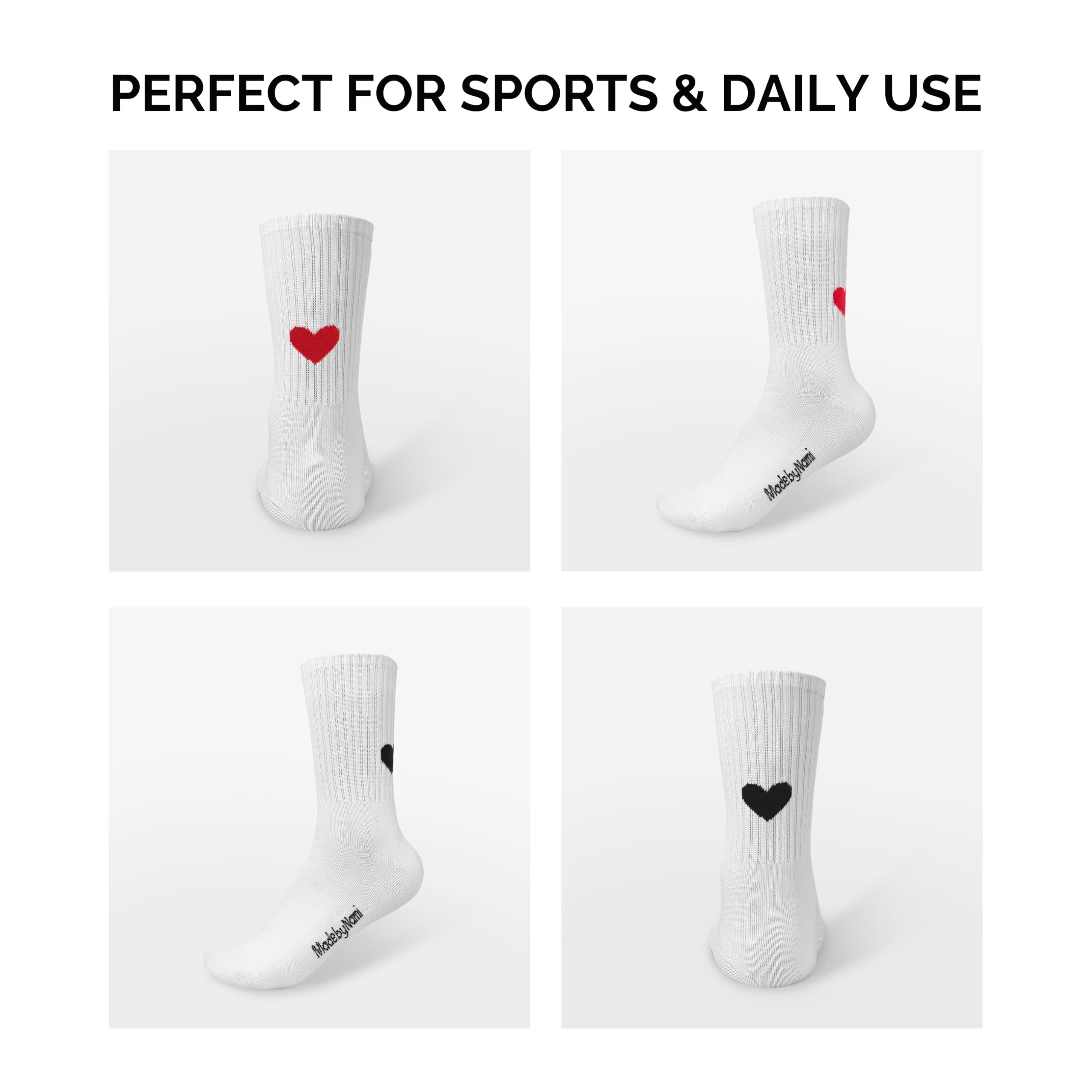 Made by Nami Socken Weiße Crew Socks 2-er Set aus Baumwolle Damen 35-40 (Set, 2 Paar) Weiße Retro Tennis Socken mit Herzen, atmungsaktiv – Bild 5 von 5