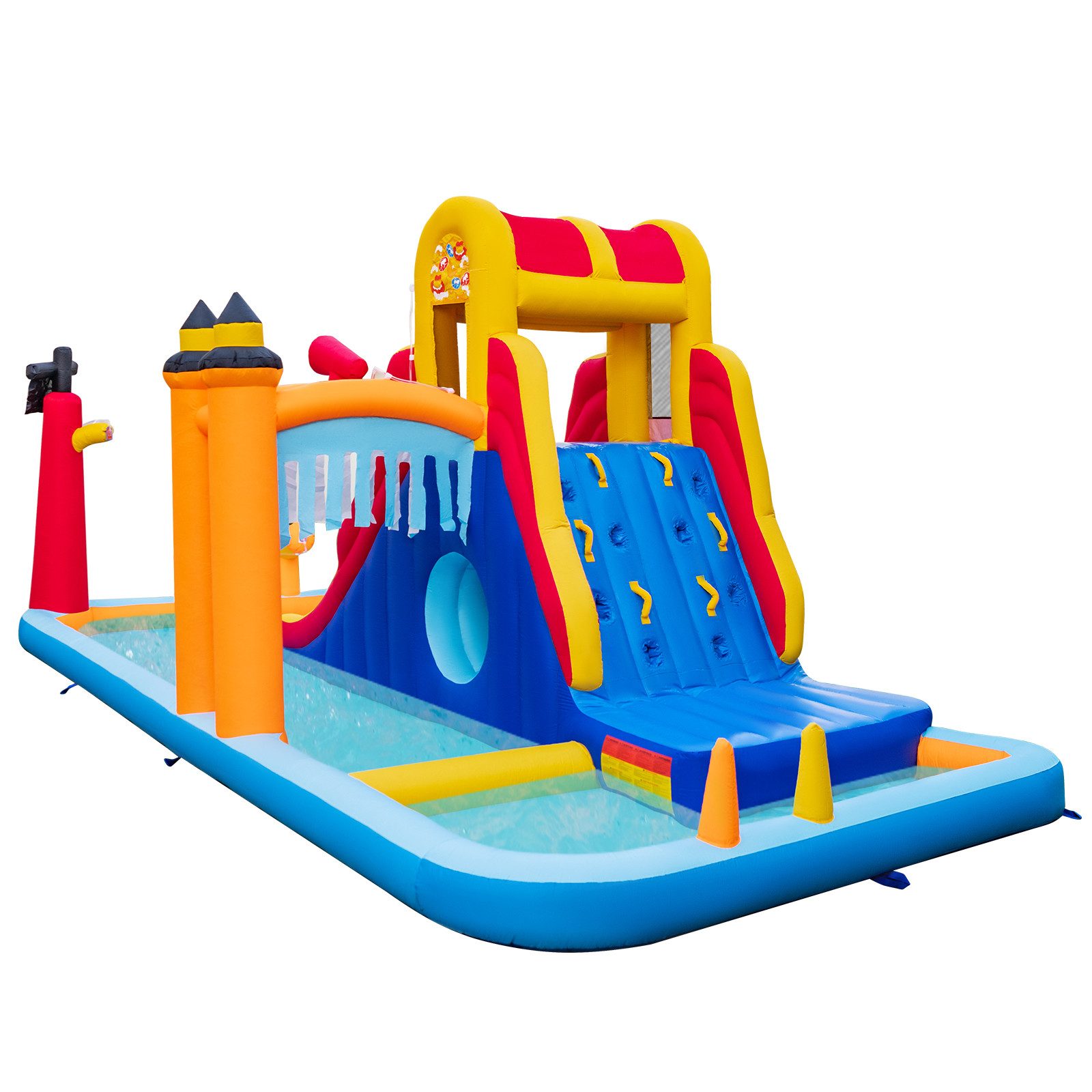 COSTWAY Hüpfburg, (1-tlg), Wasserpark mit 2 Rutschen, Kletterwand für Kinder