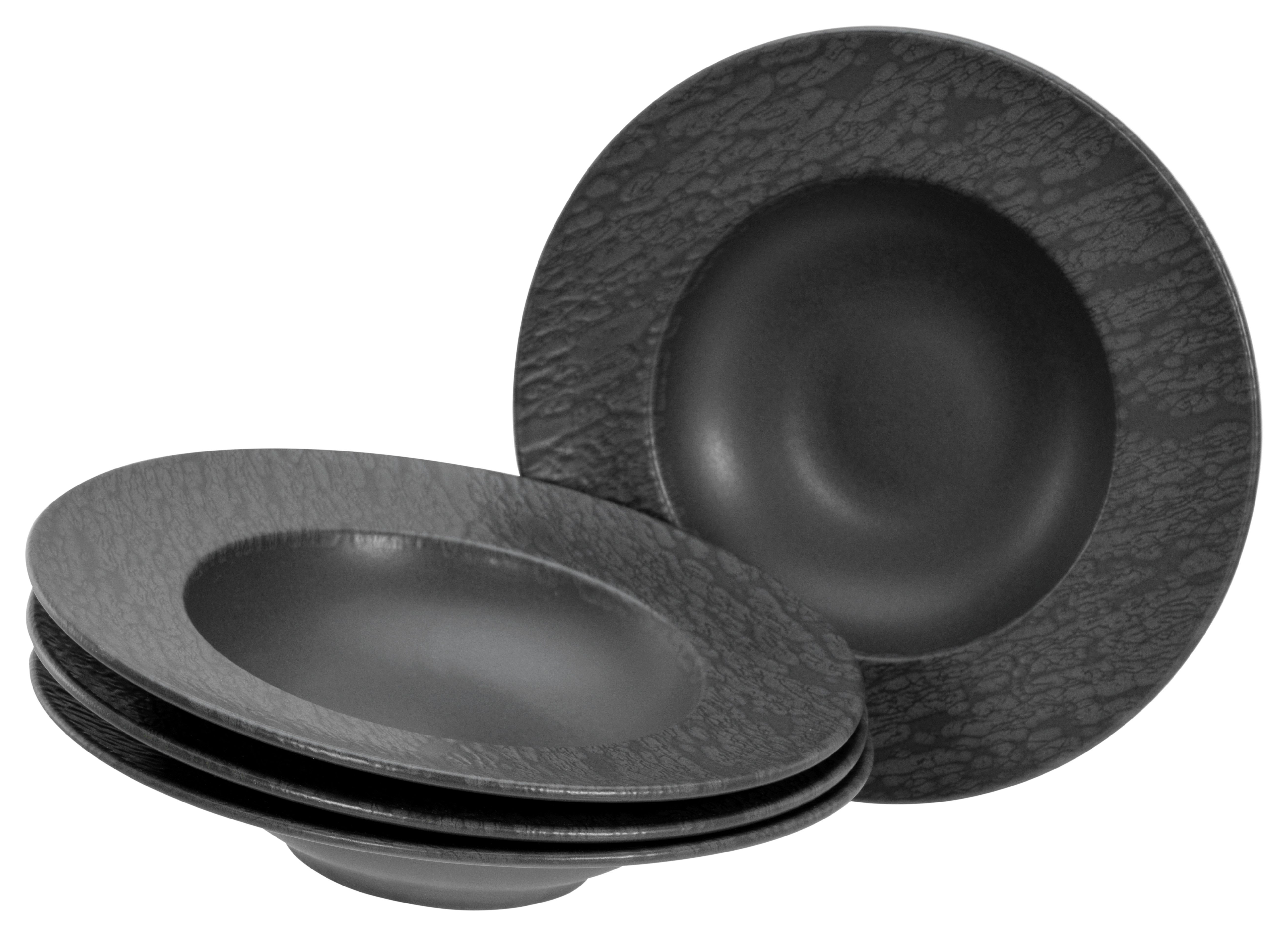 CreaTable Pastateller Schiefer Black, Pasta Gourmetteller Set 4-tlg, (4 St), Seidenmatte Spezialglasur, Ausdruckstarkes Relief